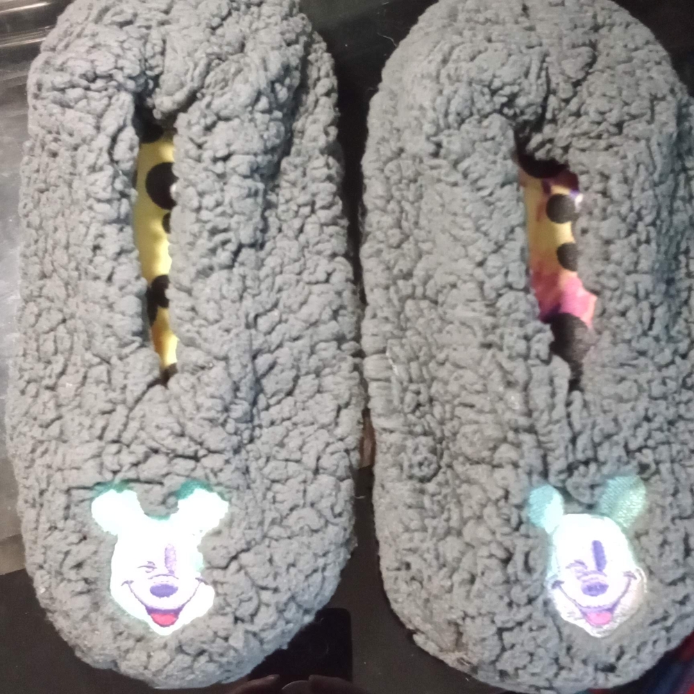 Disney Gray Fuzzy Slippers with Mickey Mouse